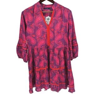 La‎ Plage Allison Long Sleeve Dress Womens Small Dancing Paisley Violet Bohemian